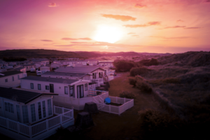 caravan park at sunset