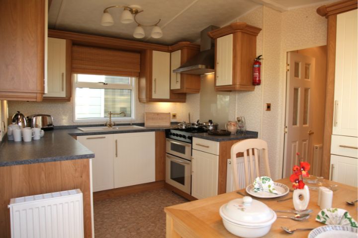 Kitchen area in a static caravan