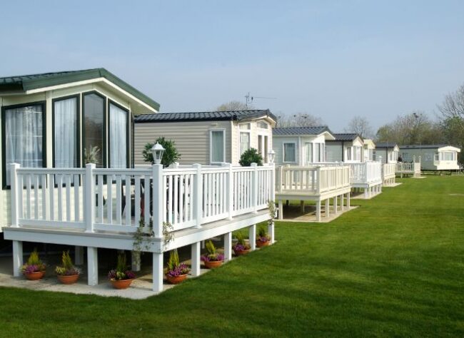 Row of static caravans with balconies