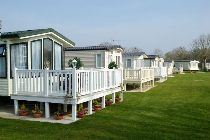 Row of static caravans with balconies