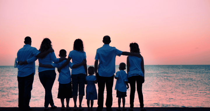 photo of a big family on the beach